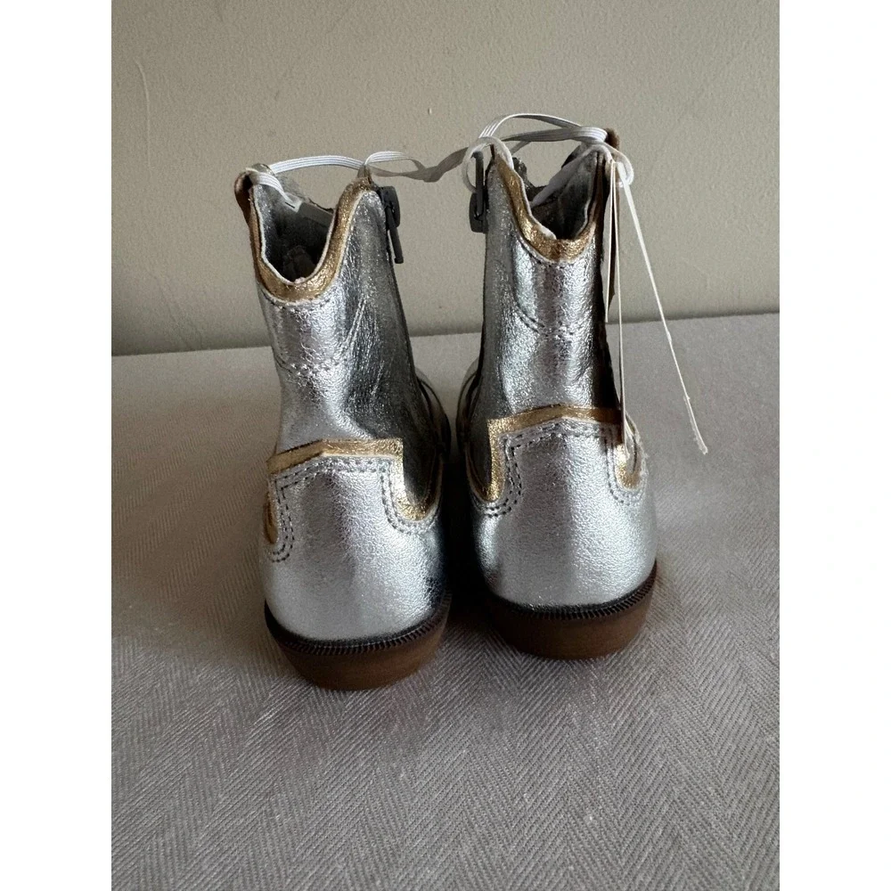 Zara Kids Silver Metallic Embroidered Cowboy Boots Toddler Size 9.5 EU 26 NEW